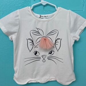Doe-A-Dear Girl's Kitty Wearing A Tulle Bow T-Shirt  - Size 5